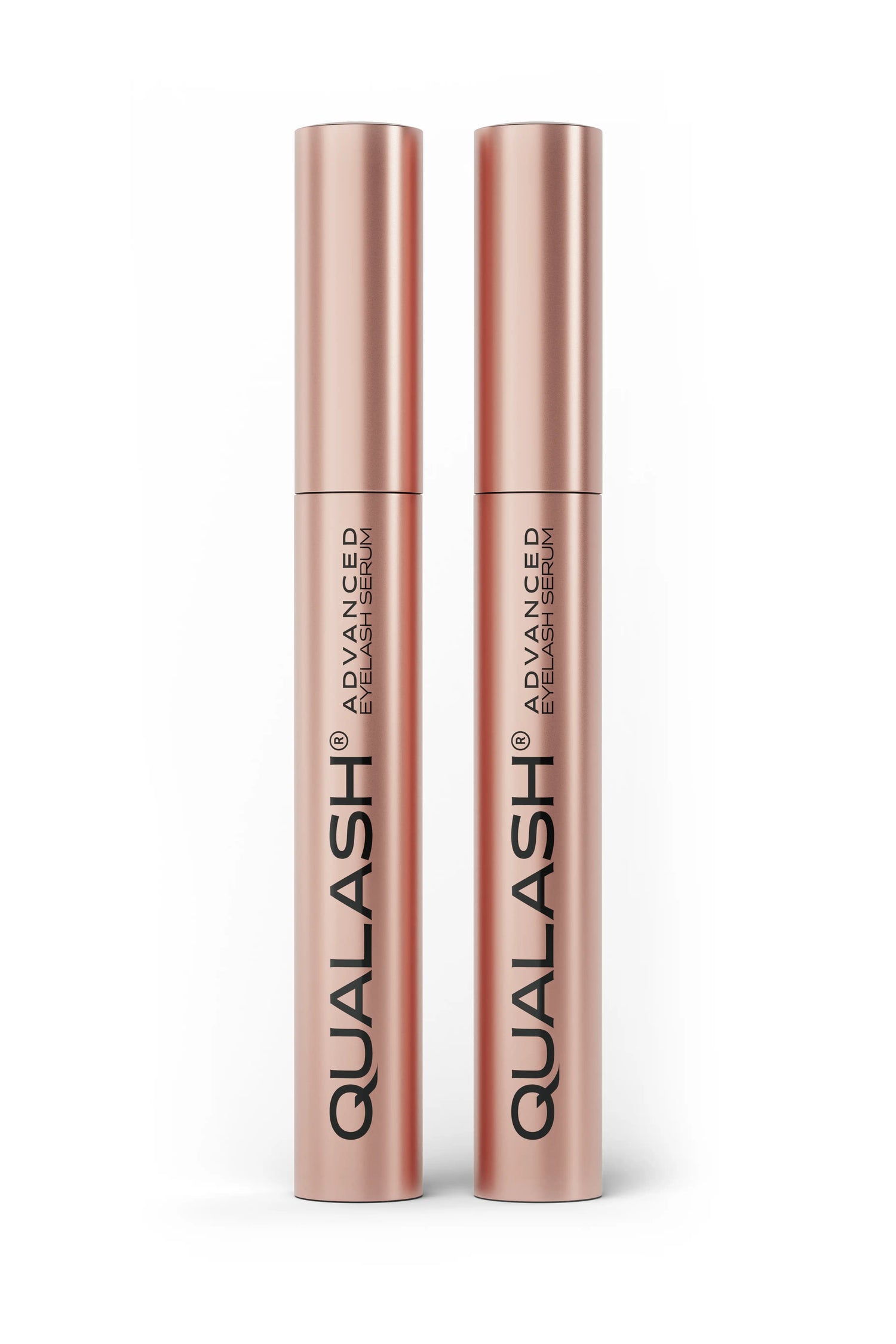 Close-up of two QUALASH Advanced Eyelash Serum bottles – DUO SET promotional image